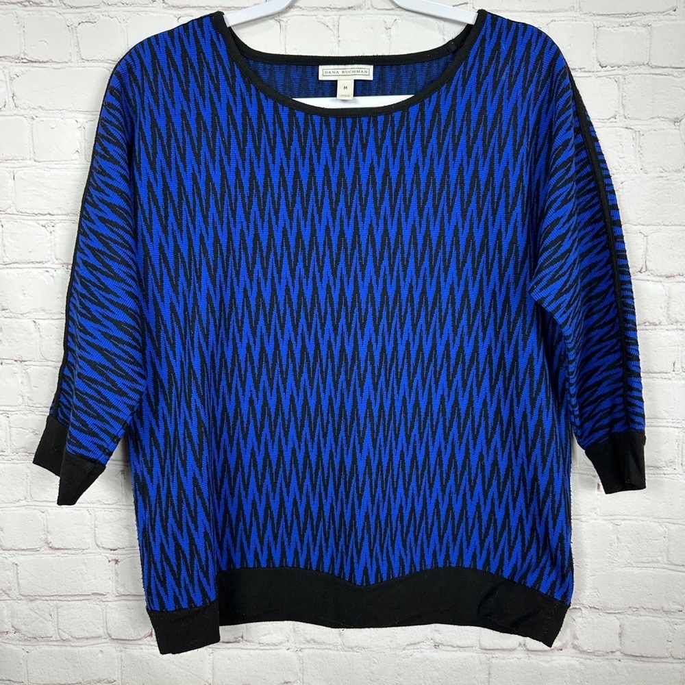 Dana Buchman Women's black blue 3/4 dolman sleeve sweater, sz M
